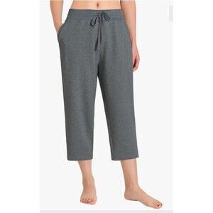 Zena Sport Small Gray Wide Leg Lounge HEMMED Capri Pants Cotton Blend Drawstring